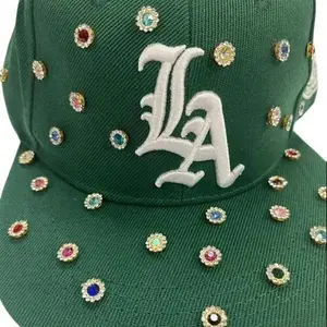 Rhinestone Multi Color Baseball Cap Unisex - Dark Green