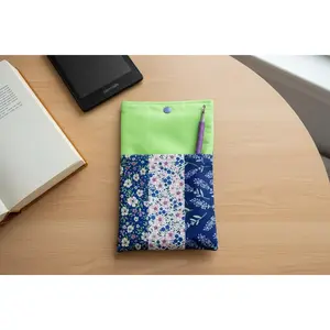 Quilted Tablet Sleeve or Book Sleeve Snap Closure - Purple Floral - Book Cozy - Handmade - Small - 5.5" x 9"