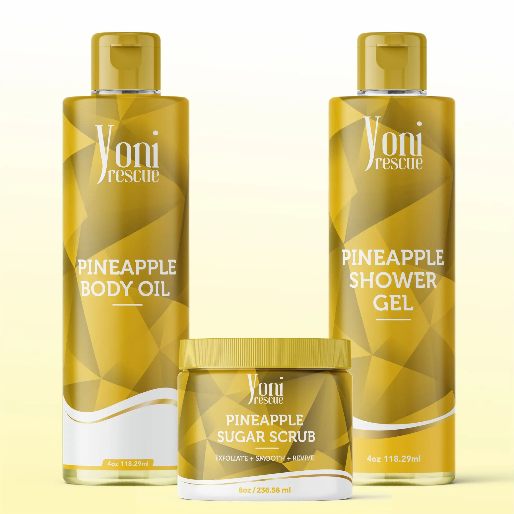 Pineapple Body & Bath Care Set- Shower Gel(4oz),  Body Essential Oil(4oz) 100% All Natural with Sugar Scrubs(8oz) by Yoni Rescue
