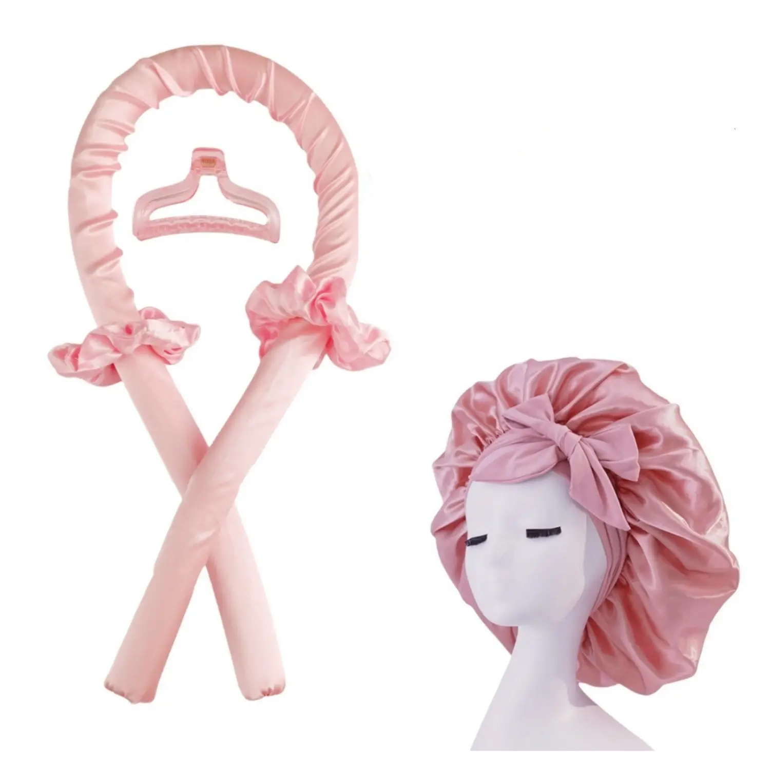 Heatless Hair Curler With Satin Bonnet Sleeping Cap Set, Overnight Curl Kit To Sleep In,  Heatless Curls Headband No Heat Curls Rod and Satin Night Sl