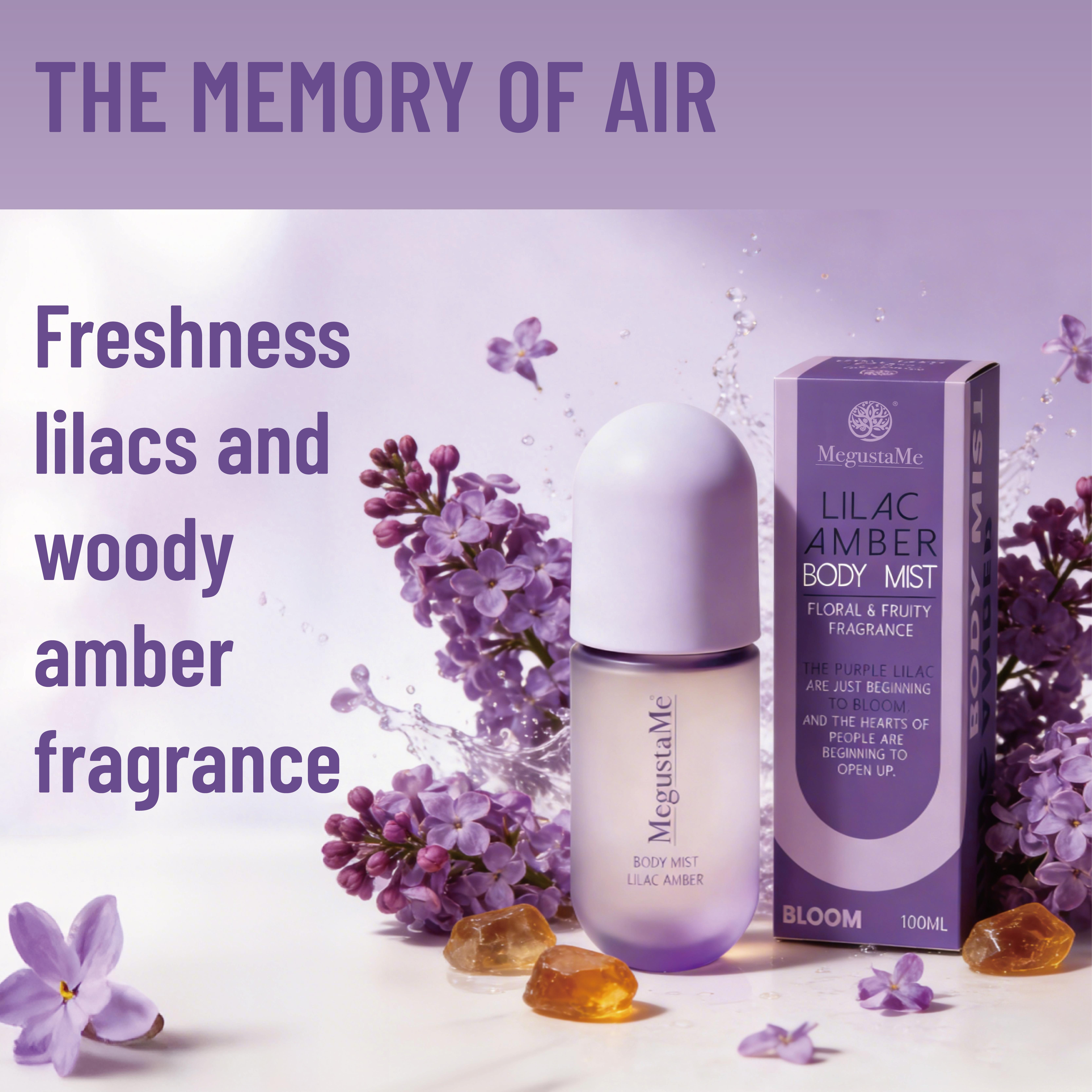 Lilac Amber Body Spray, long-lasting floral-woody mist, free of preservatives and phthalates, gentle and elegant daily perfume, safe skincare women's body fragrance, travel size 3.38 fl oz (100 ml)