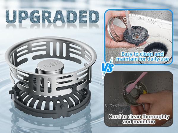 Hibbent Upgraded 3 in 1 Kitchen Sink Drain Strainer, Stainless Steel Pop Up Sink Stopper, Larger Anti-Clogging Basket, 3-Layer Seal, Detachable Drain Plug for US Standard 3-1/2" Drain, Matte Black,summervibes,campingessentials,campinggear,home essentials