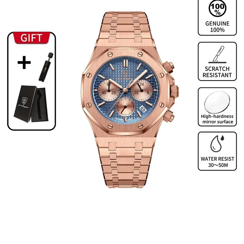 POEDAGAR Men's Watch Date Night Light Waterproof High End Watch Stainless Steel Men's Watch Business Fashion Men's Watch Fashionable Stylish Watch Fashionable Wristwatch Quartz Wristwatch Quartz Watches