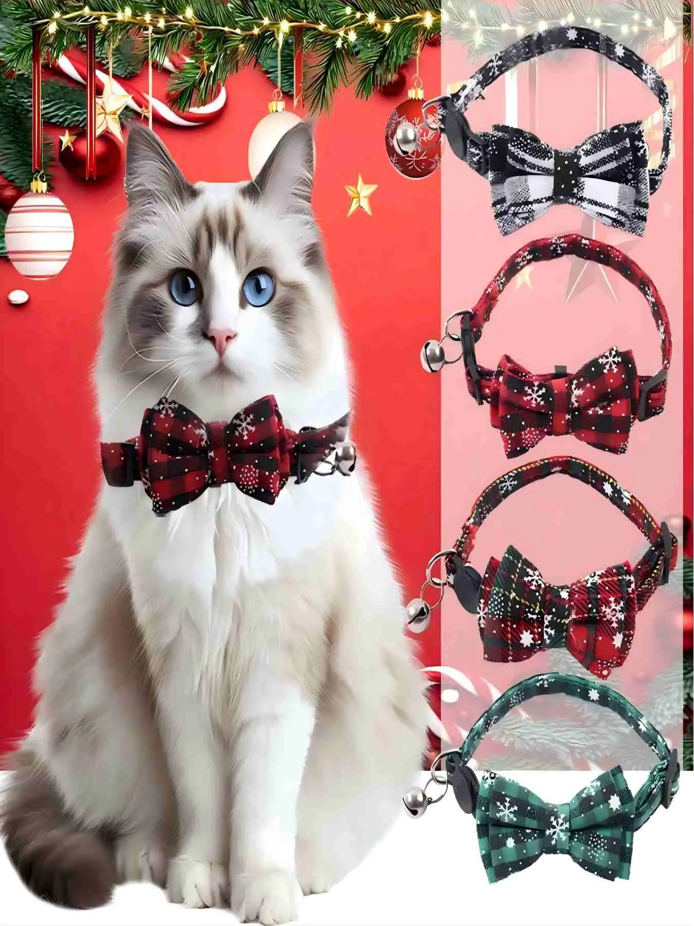 New Christmas Series Pet Collar with Snowflake Bow, Dog Collar and Cat Collar, Essential Gift for Present Giving, Family Gathering Gift