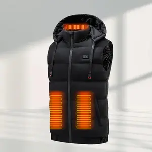 Men'S Smart 9 Heating Vest Warm Electric Heating Winter Cotton Padded Vest Long Sleeve Loose Pocket Zipper Top Winter Jacket Men