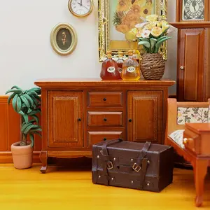 Handmade Marbled Wood Mini Cabinet 3 Drawers 2 Doors 1:12 Dollhouse Furniture for Food Display Collector Scene, Natural Grain Classic Design Gift, Miniature Furniture