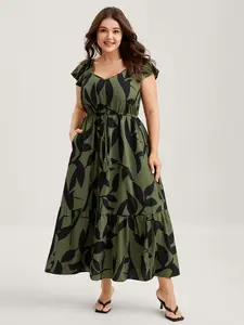 Women's Casual Polyester Spandex Army Green Maxi Dress - Heart Neckline Fit Womenswear Swimweek