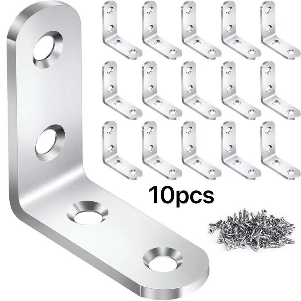 50-Piece Heavy-Duty L-Type Bracket Kit, Stainless Steel, 90-Degree Right Angle Brackets, Corner Bracket, Silver Color, Ideal for Furniture Repair and Construction, Wall Mounting Screws, Wall Mounted Bracket, Metal Corner Brackets, Hardware