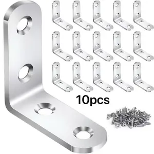 50-Piece Heavy-Duty L-Type Bracket Kit, Stainless Steel, 90-Degree Right Angle Brackets, Silver Color, Ideal for Furniture Repair and Construction
