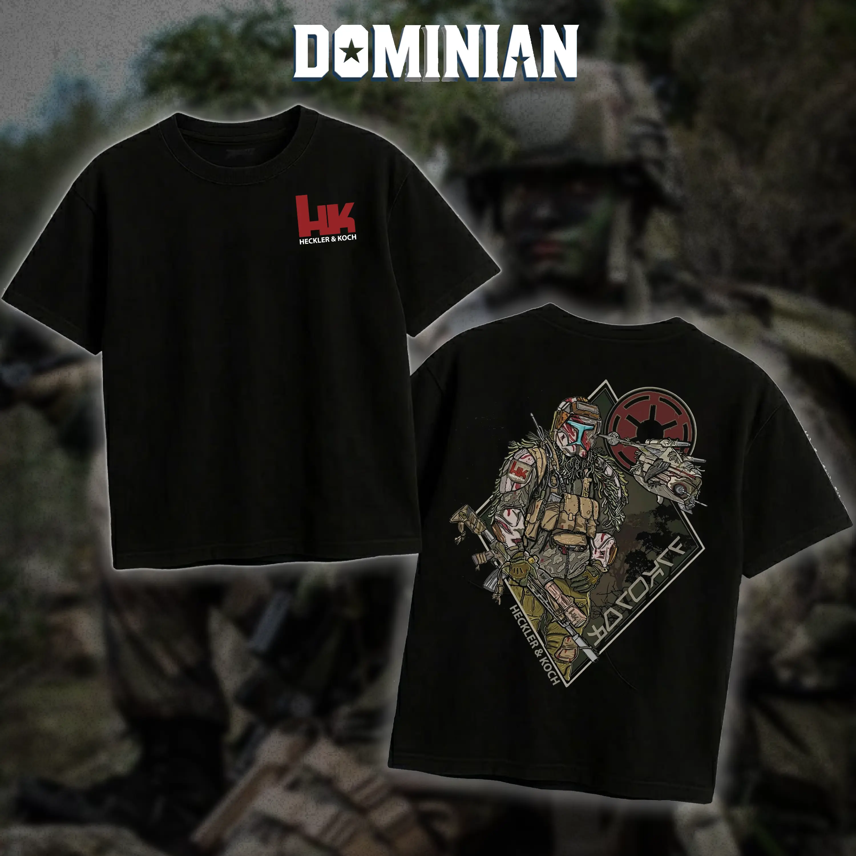 DOMINIAN Heckler & Koch Commando T-Shirt/Hoodie, Unisex Short Sleeve, 100% Cotton Casual Menswear, Gun Shirt Tactical Gear, Graphic Good Shirt, Made In USA.