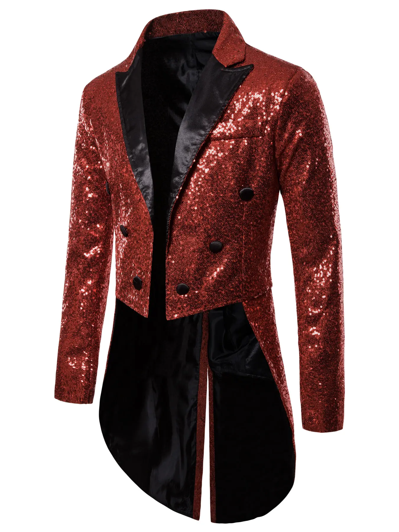 Men's Sequined Fitted Long Sleeve Tailcoat, Round Sequins Long Tailcoat, Perfect for Wedding Banquet Stage Performance Band Show Holiday Celebration Festive Fashionista Men's Tailcoat