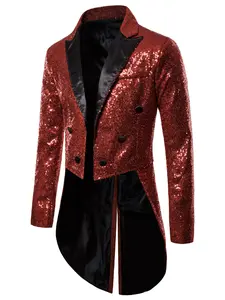 Men's Sequined Tailcoat, Round Sequins Long Tailcoat, Perfect for Wedding Banquet Stage Performance Band Show Holiday Celebration Fashionista Men's Tailcoat