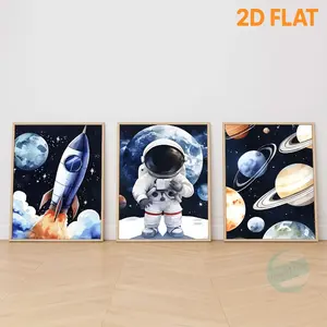 [2D Flat Printing] 3pcs/set "Space Adventure Astronaut Wall Art Poster, Creative Cosmos Exploration Canvas Painting, Cute Galaxy Art Print for Kids' Bedroom, Living Room, Office, Inspirational Space Theme Wall Decor, Home Wall Art", Unframed