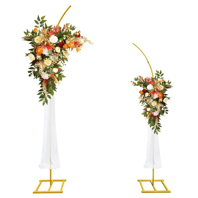 Metal Golden Coated Corrosion-Resist Balloon Arch Frame Kit - 2-Piece Durable Adjustable 6ft+7.5ft Set with Sturdy Base, Curved Top, Quick Setup for Ceremony, Christmas, Dessert Tables, Balloon Arch Garland Decor