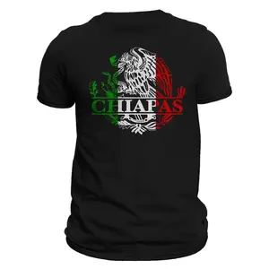 Chiapas Mexico Eagle Emblem Shirt, Crew Neck, Casual Style, Regular Fit, Casual Summer Outfit , For Men, For Women