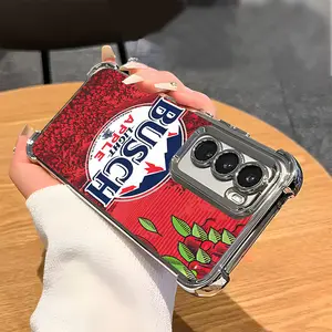 BUSCH LIGHT Beer Lover Luxury Unique Trendy Pattern Aesthetics Electroplated TPU Casing For SAMSUNG GALAXY S22 S23 S24 FE ULTRA PLUS Four Corners Anti-Fall Soft Silicone Gift Shockproof Protection Anti-Drop Protective Protector Phone Cases Shell Cover