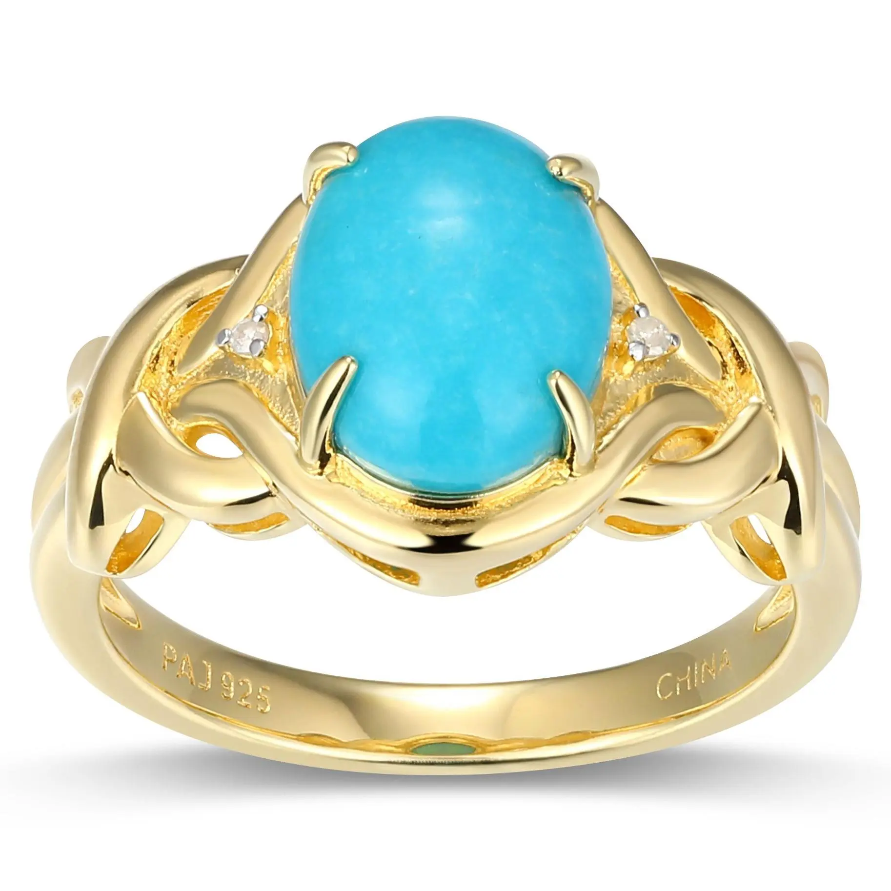 Affinity Gems Turquoise & Diamond Ring, 18K Gold Plated