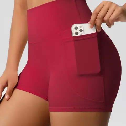 Women's High Waist Pocket Yoga Shorts, High Stretch Tummy Control Butt-Lifting Activewear, Sports Shorts for Indoor & Outdoor Wear, Tight Fitted Shorts