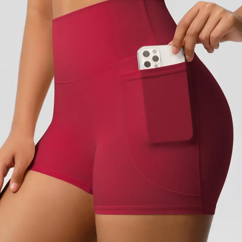 Women's High Waist Pocket Yoga Shorts, High Stretch Tummy Control Butt-Lifting Activewear, Sports Shorts for Indoor & Outdoor Wear, Tight Fitted Shorts
