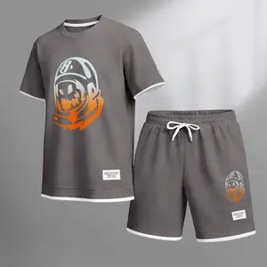 Men's Football Boy print drawstring shorts set for spring/summer, a casual summer outfit including a short-sleeved shirt and shorts, suitable for everyday wear and sports. A two-piece set for a relaxed and energetic lifestyle.
