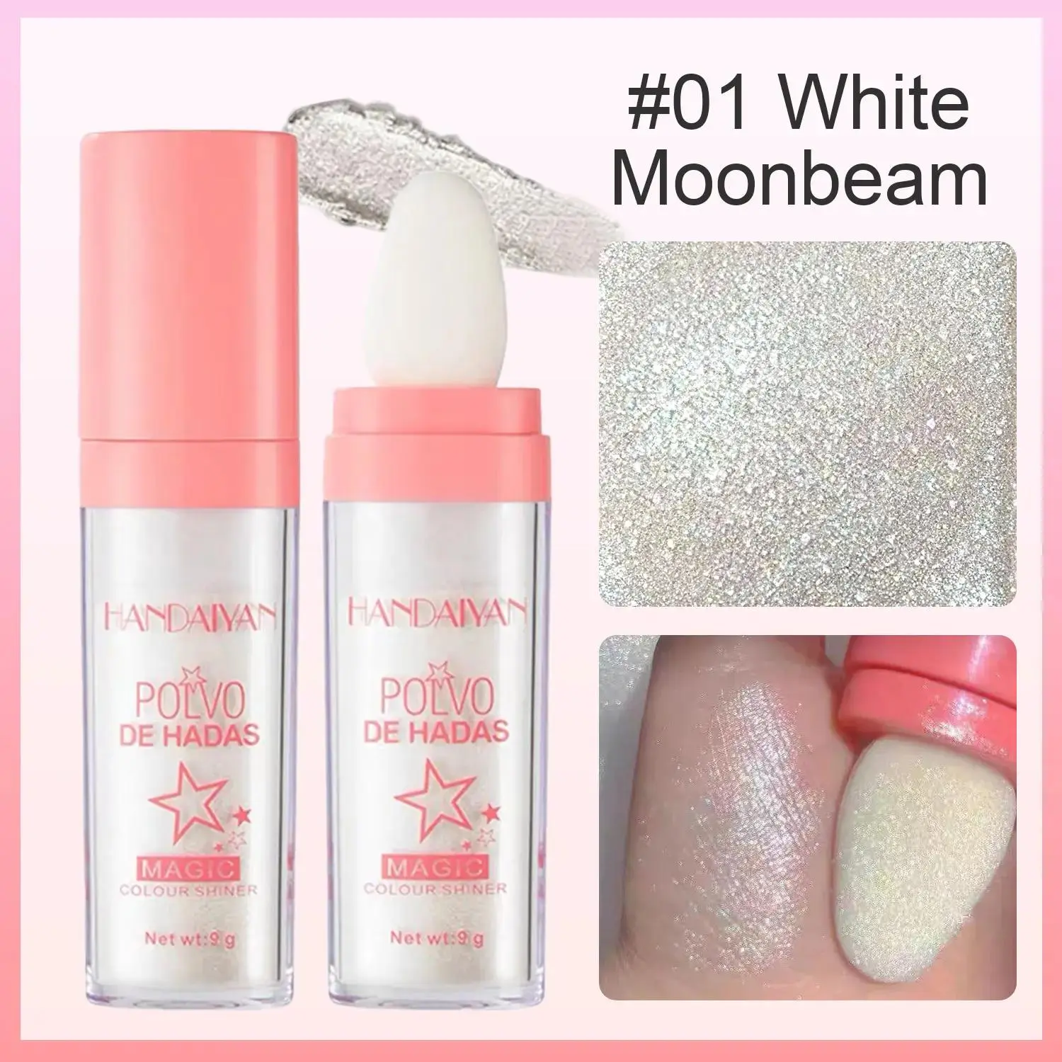 Pearlescent Highlighter Powder Stick, 9g #01 White Moonbeam, Halloween Glowing Makeup with Translucent Dust & Sparkle Boost, Lightweight Non-Greasy for Face & Body, Easy-Patting Cosmetic, All Skin Tones, Shimmer, Easily Apply, New Year's Eve, Sparkling Gl
