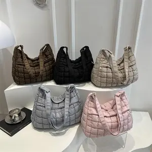 2026 New Quilted Puffer Shoulder Bag for Women Large Capacity Tote Sling Bag Fashion Casual Crossbody Satchel Bag Female Handbag