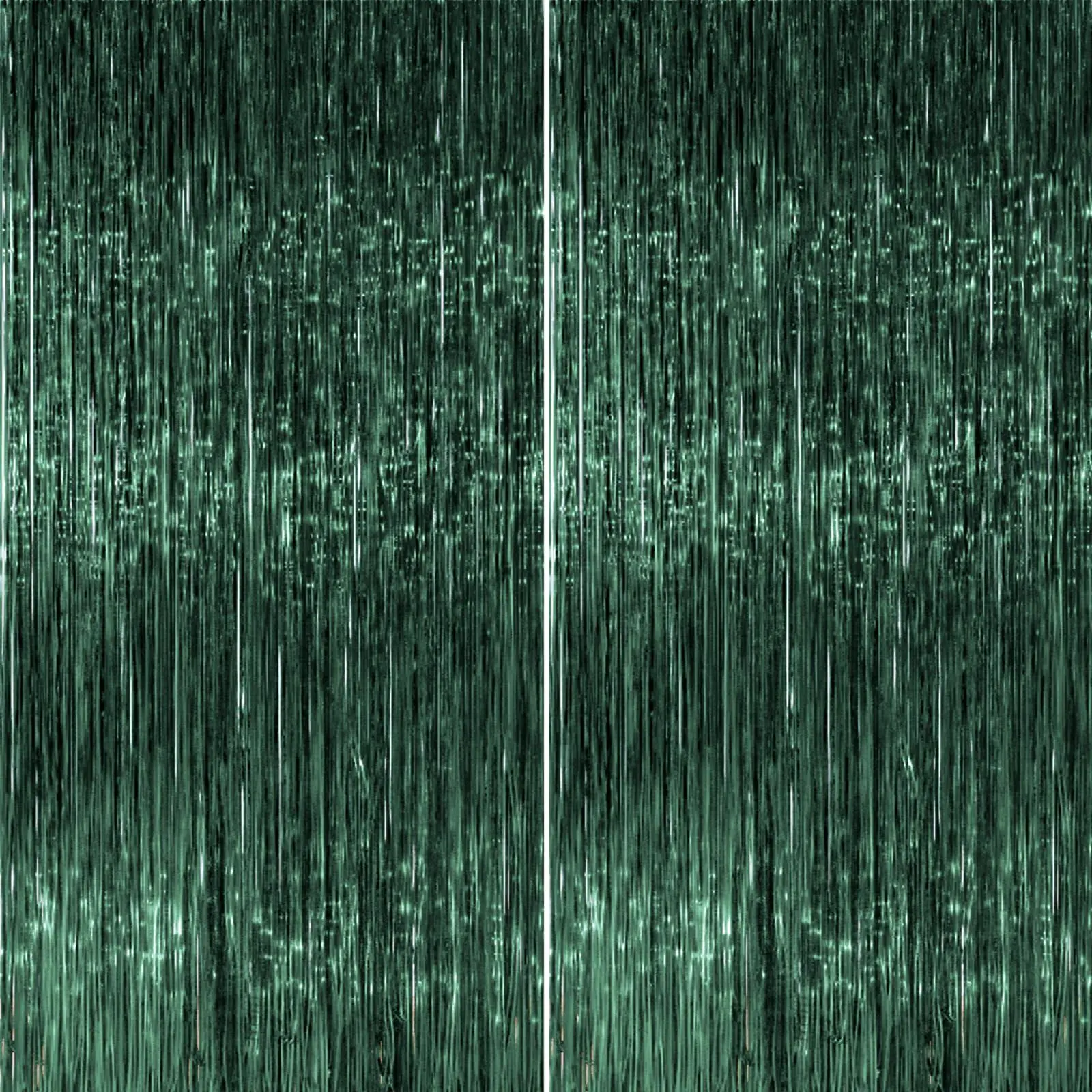 PartyWoo 2 Pcs 8.2FT Green Foil Fringe Tinsel Streamers Backdrop Curtain, Hanging Shimmer Wall Backdrop for Wedding, Graduation, Dinosaur Jungle Golf Party Decoration Supplies