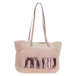 Pre-owned miu miu FINAL SALE Shoulder Bags Pink Shearling Sequin Logo Tote with Pouch