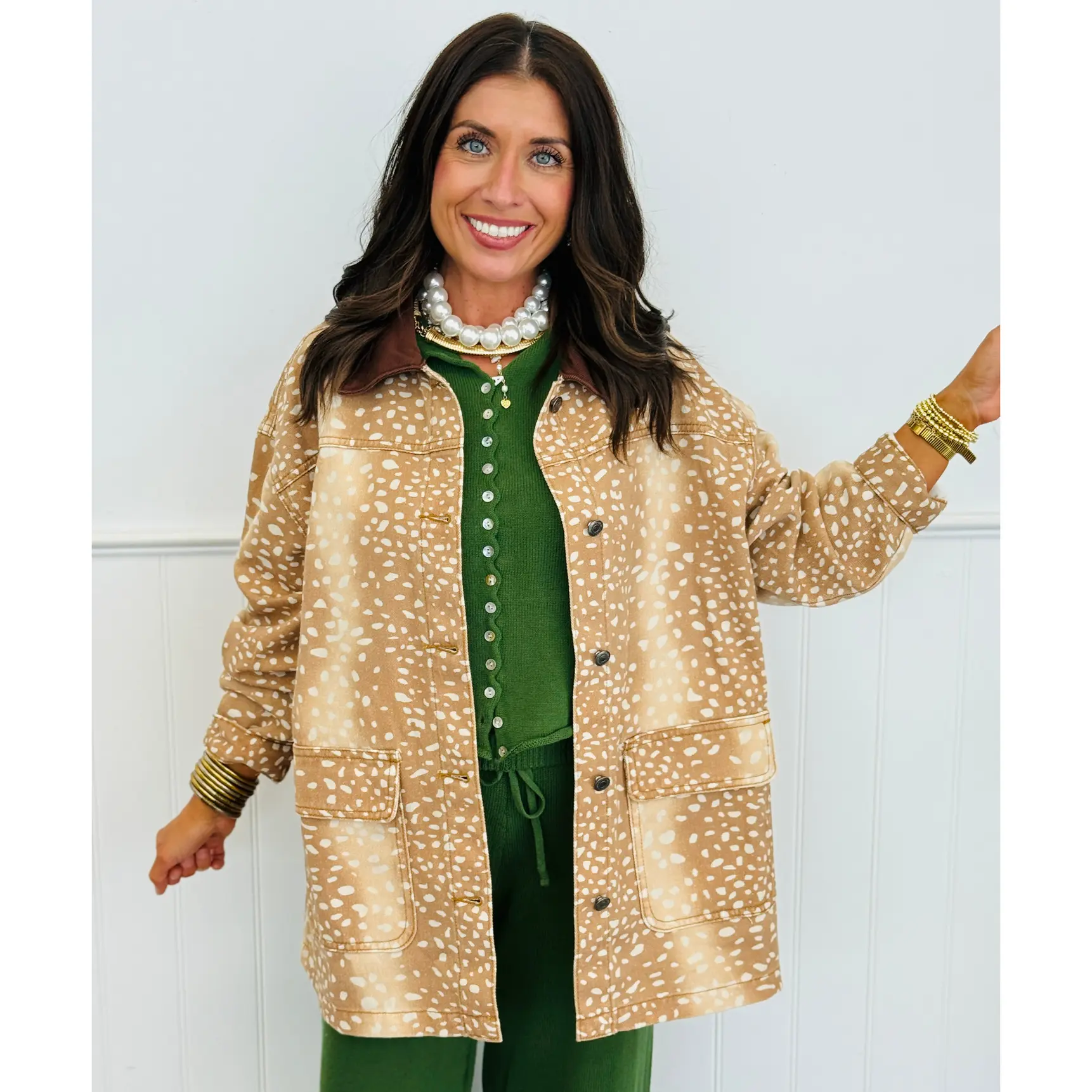 Camel Denim Deer Print Jacket (Reg.)