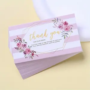 50pcs Elegant Thank You Cards for Small Business, Golden Script, Floral & Heart Designs, Customer Gratitude, Gift Wrapping, Shop Decor