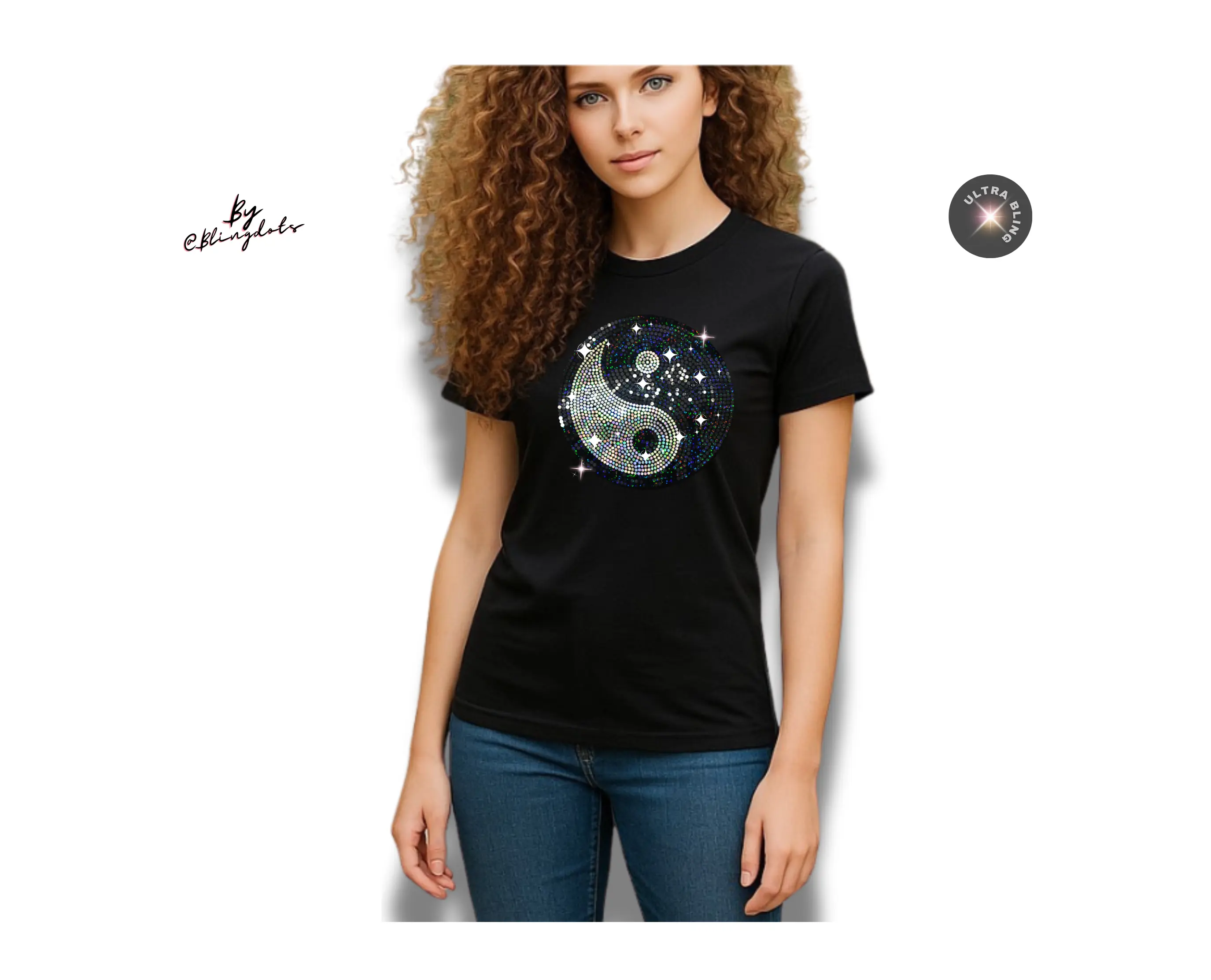Yin Yang Bling shirt Tank Top – Holographic Sequin Shirt for Festivals, Meditation, Birthday Style & Mirror Selfies