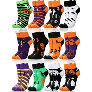 12 Pair Halloween Ankle Socks Red Green  Christmas Low Cut Socks Holiday Stocking for Women Men Adults