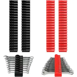 80 pcs MAGNETIC Modular Wrench Organizers  Tool Drawers - Wrench Rack with Metric & SAE Labels, Perfect Tool Storage Holder. Gift  father, brother and boyfriend (With Magnet) (Black and Red)