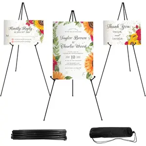 Lightweight Adjustable Art Easel Stand for Display, Painting, Wedding Sign, Poster, Black Metal Easel with Portable Bag