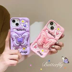 Suitable for Apple 17 Pro, stand with bow design, phone case for iPhone 14/13/12, 3D silicone full protection