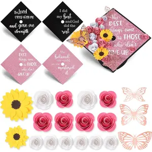 36 count DIY Graduation Cap Decorations Accessory Kit  Paper  Inspirational Cardstock  Butterfly Stickers for DIY Hat Grad Cap Topper Graduation Party Supplies()
