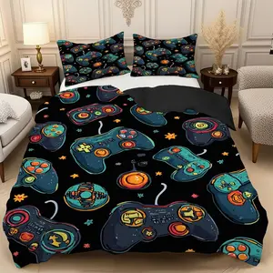 2/3 Pcs Game Controller Pattern Duvet Cover Set, High-Definition Digital Printed Decorative Bedding Set, Soft Bedding Sets (1 Duvet Cover+1/2 Pillowcase, No Filling) 100% Polyester Fiber Soft, Breathable, Machine Washable, Holiday Gift