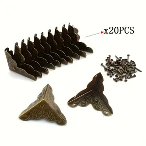 20-Piece Antique Bronze Metal Corner Protectors Set, Ideal for Home Boxes Furniture Shelves Tables, Elegant Decorative Corners with Matching Nails