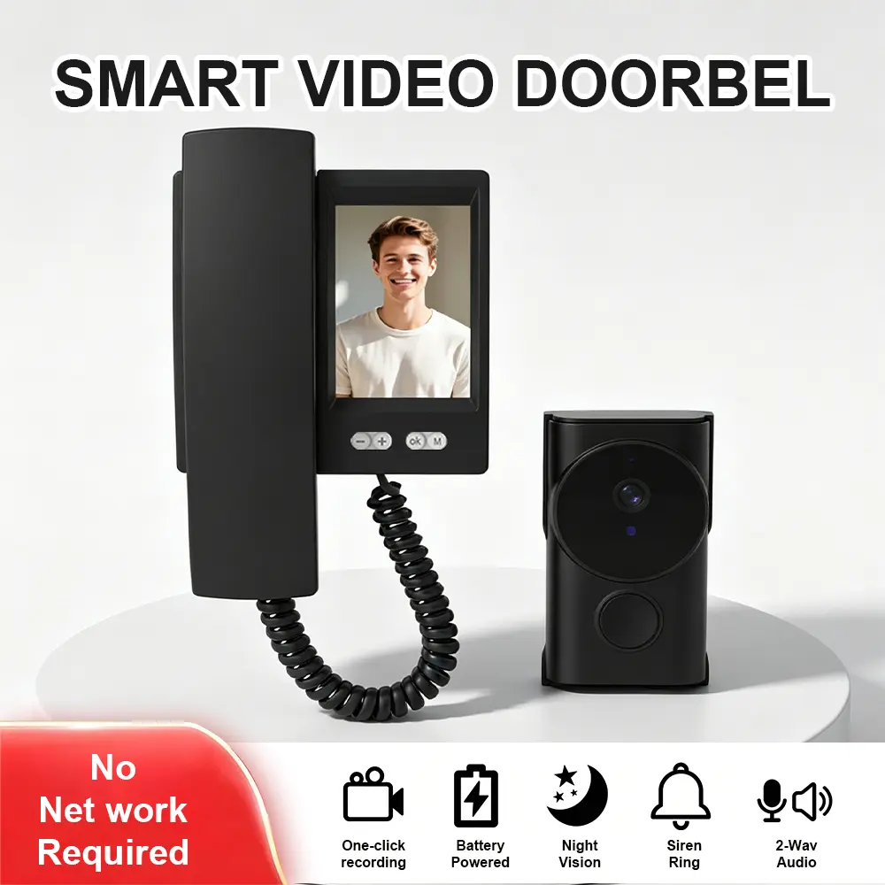 Video Door Phone System, 3.5 Inches IPS Screen Monitor Wireless Doorbell Kits,  Infrared Night Vision, Outdoor Camera Door Intercom, Two-Way Intercom, No need WiFi and APP,  One-Click Doorphone Telephone Style for Home, Office Safety