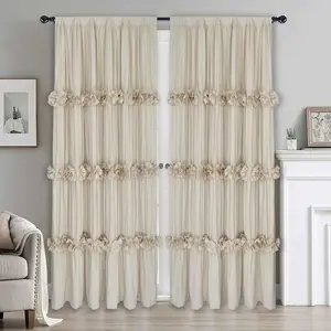 HIG Farmhouse Ruffle Window Curtains with Blackout Liner Handmade Bow Ties Drapes 2 Panels Set curtain livingroom curtain edges (100x84 size only one panel)