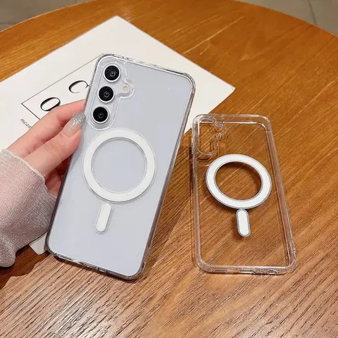 Transparent IMD Material Magnetic Closure Smartphone Case - Multi-Model Accessories for Galaxy S26Ultra, S25-Ultra, S25-Plus, S24-FE, S23-Ultra, S22-Plus, S22 - High-End Fashion Protective Cover