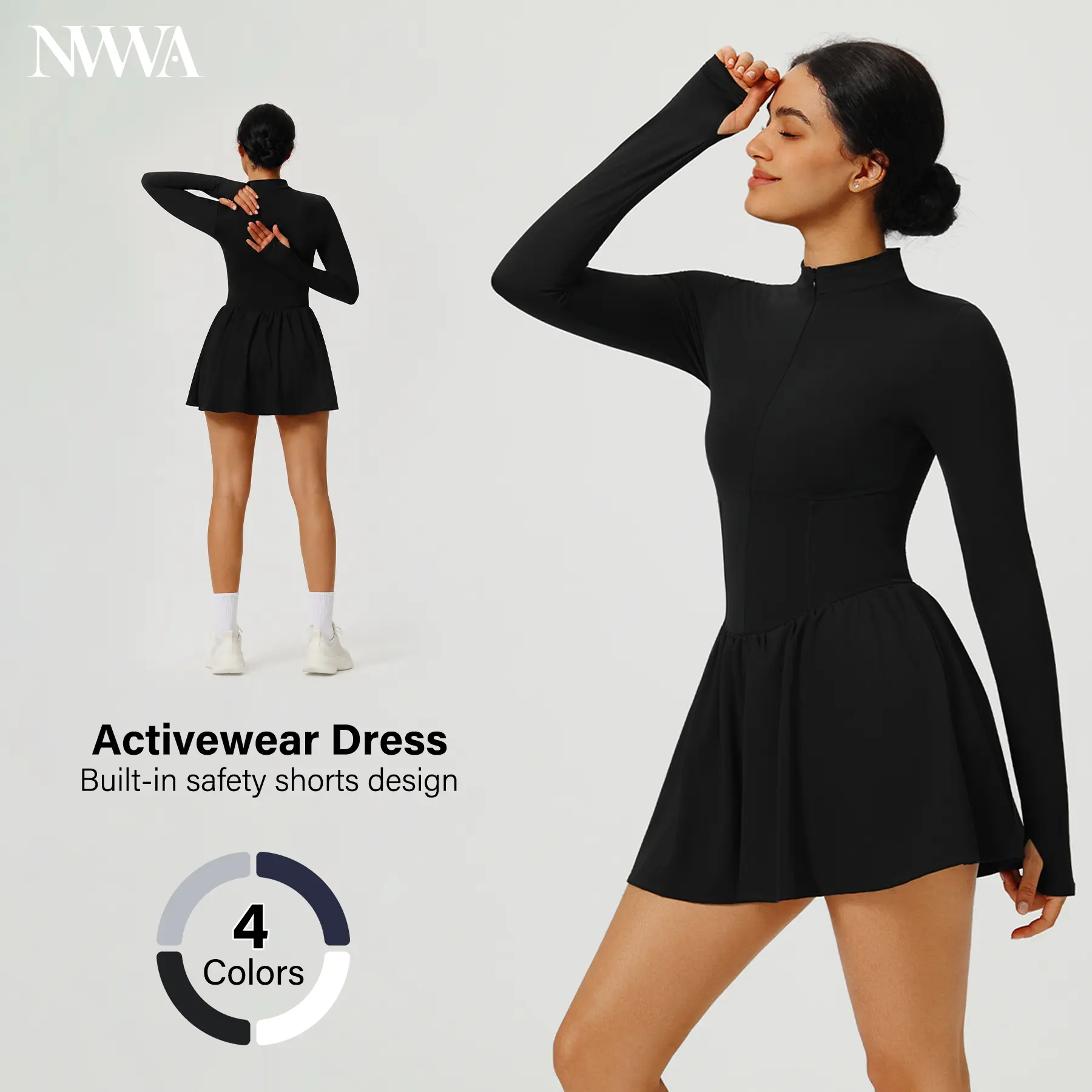 Women's Activewear Dress, Body-Fitted High Neck Tennis Attire with Built-in Shorts and Pockets - Cooling for Year-Round Workout tiktokshopbacktoschool, Sporty Chic