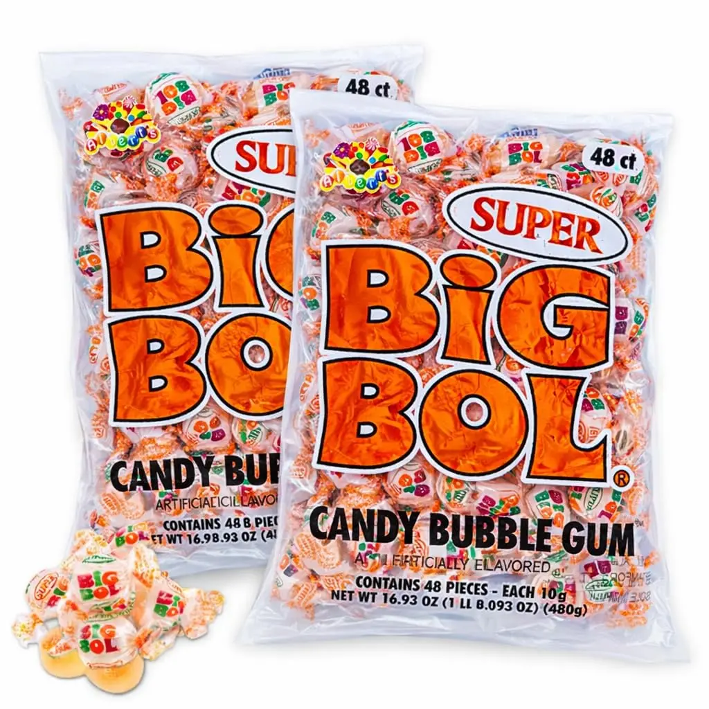 Big Bol Chewy Classic Bubble Gum 96 Pieces, 2 Pack of 48 Count Bags Nostalgic Candy
