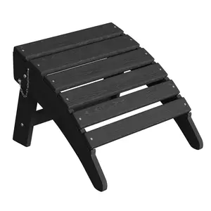 Garvee Folding Adirondack Ottoman - Durable HDPE Outdoor Footrest for Adirondack Chairs, Weather-Resistant Design Ideal for Deck, Backyard, Patio, Poolside, Porch, and Lawn Use in Black