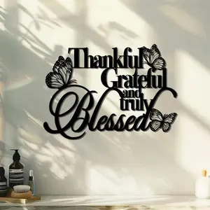 Butterfly & Letter Pattern Wall Art, Thankful Blessed Wall Decor, Wall Art Decor for Home Living Room Bedroom, Perfect Housewarming Gift, Stickers