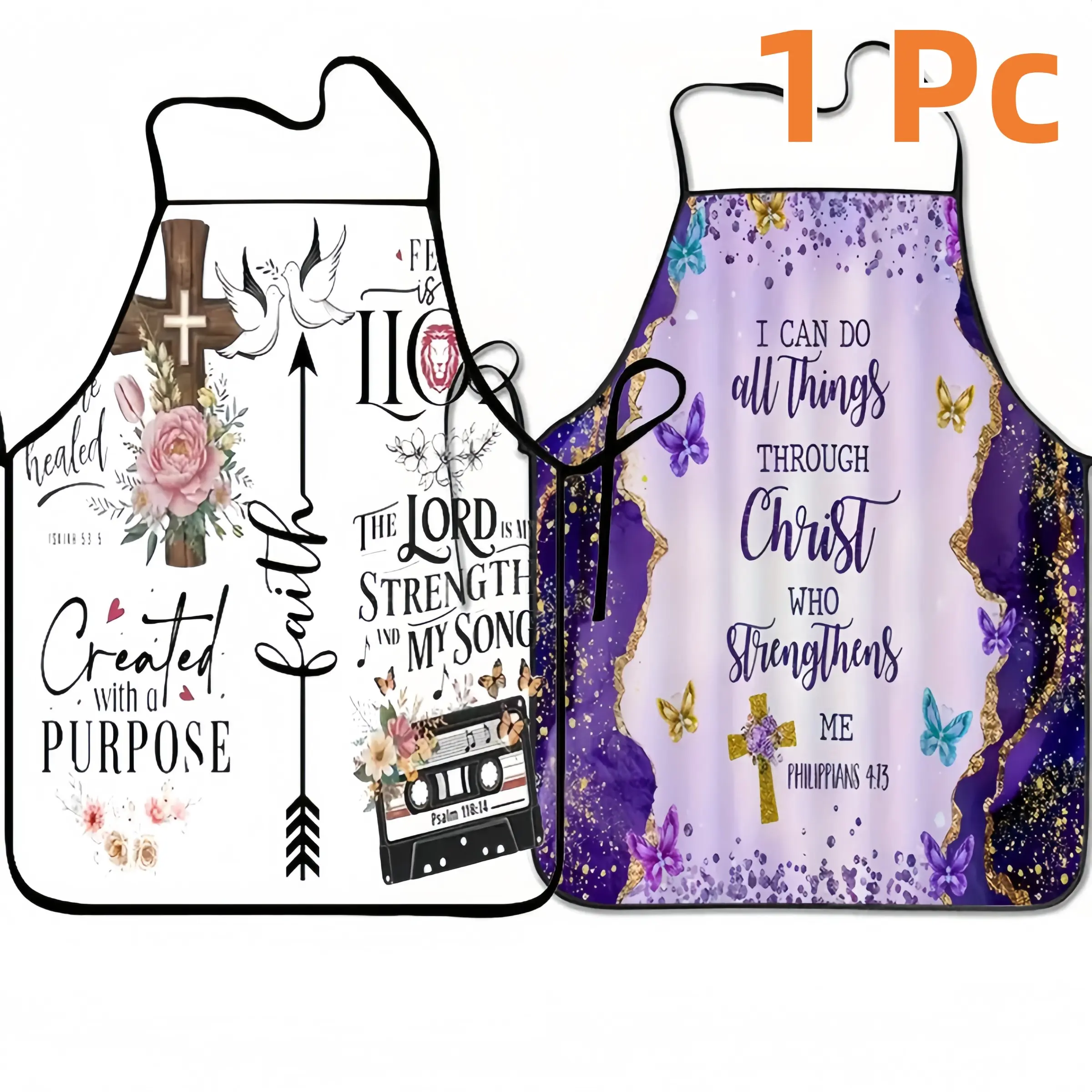 Bible Verse Apron with Butterfly & Floral Design,1 Count Adjustable Polyester Kitchen Baking Apron for Cooking, Cleaning, Christmas Gift, Winter Apron for Women,Christmas Decorations,Nails Design Tool,Thanksgiving Gift
