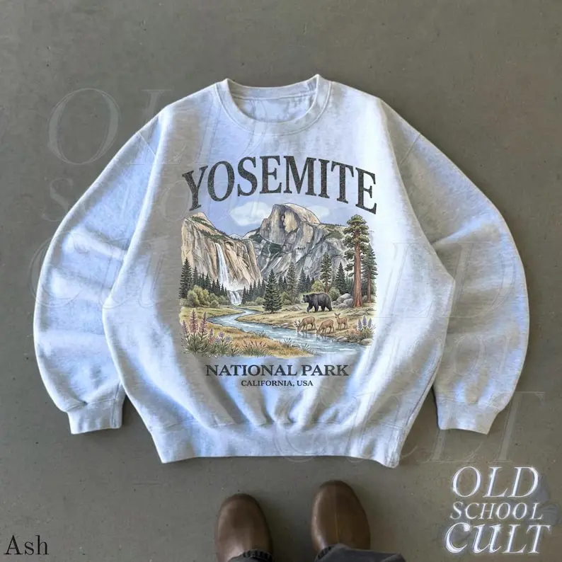 Yosemite National Park Sweatshirt, California Vintage Crewneck, Waterfall Nature Graphic Pullover, Retro Outdoor Sweater