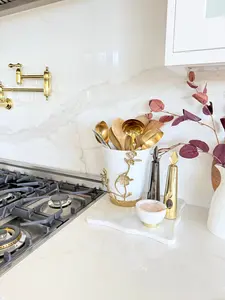 White and Gold Branch Kitchen Utensil Holder