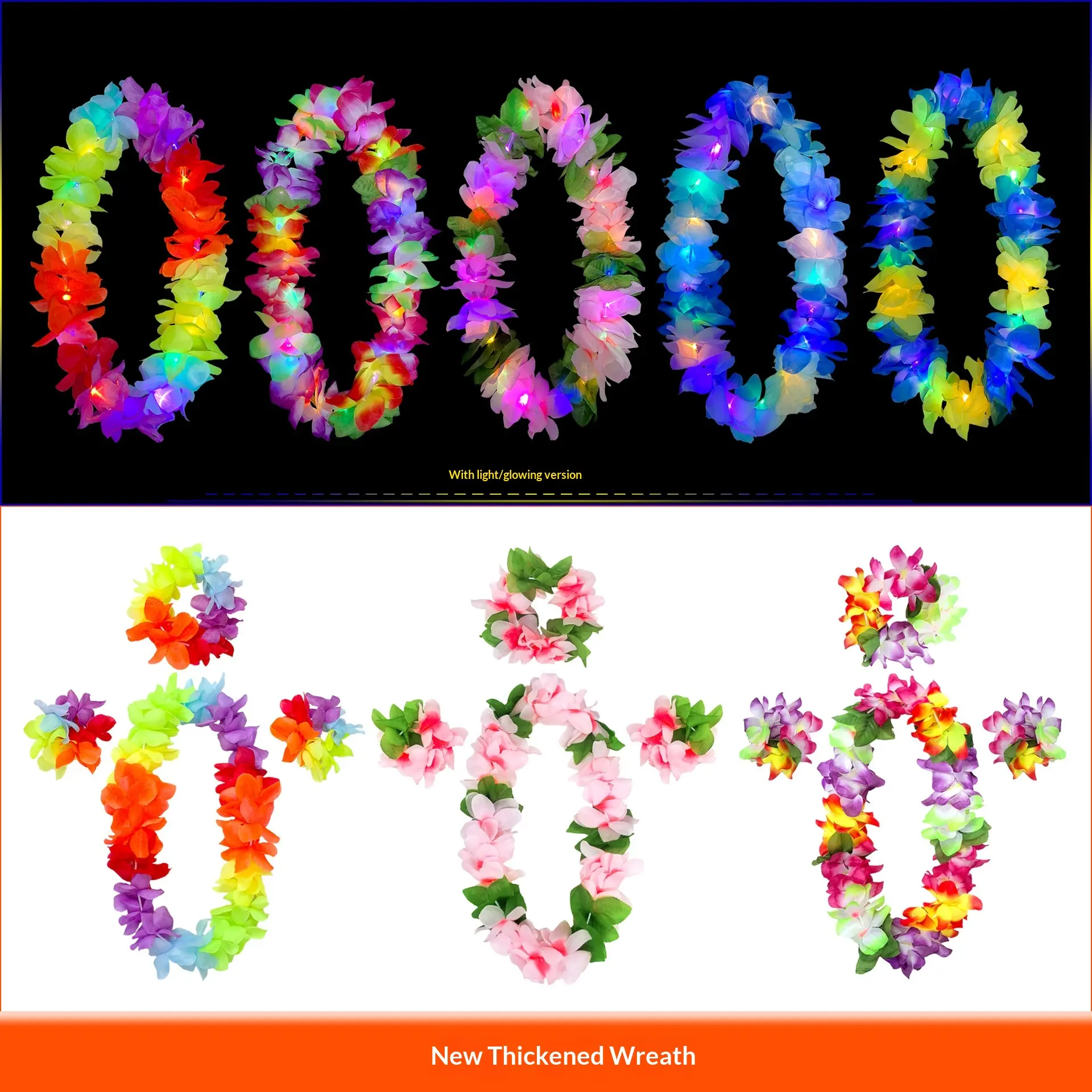 Adult 4-Piece Thick Cloth Luminous Hawaiian Garland Prop, Hula Dance Costume Accessory with Masks for Ceremony, Festive & Party Supply