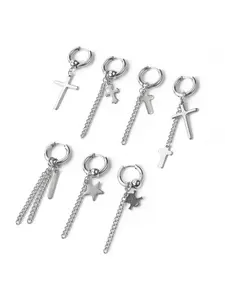 Korean-style punk men's cross skull chain tassel earrings, trendy men's hip-hop street dance stud earrings and ear clips for both men and women, Stud Earrings Jewelry